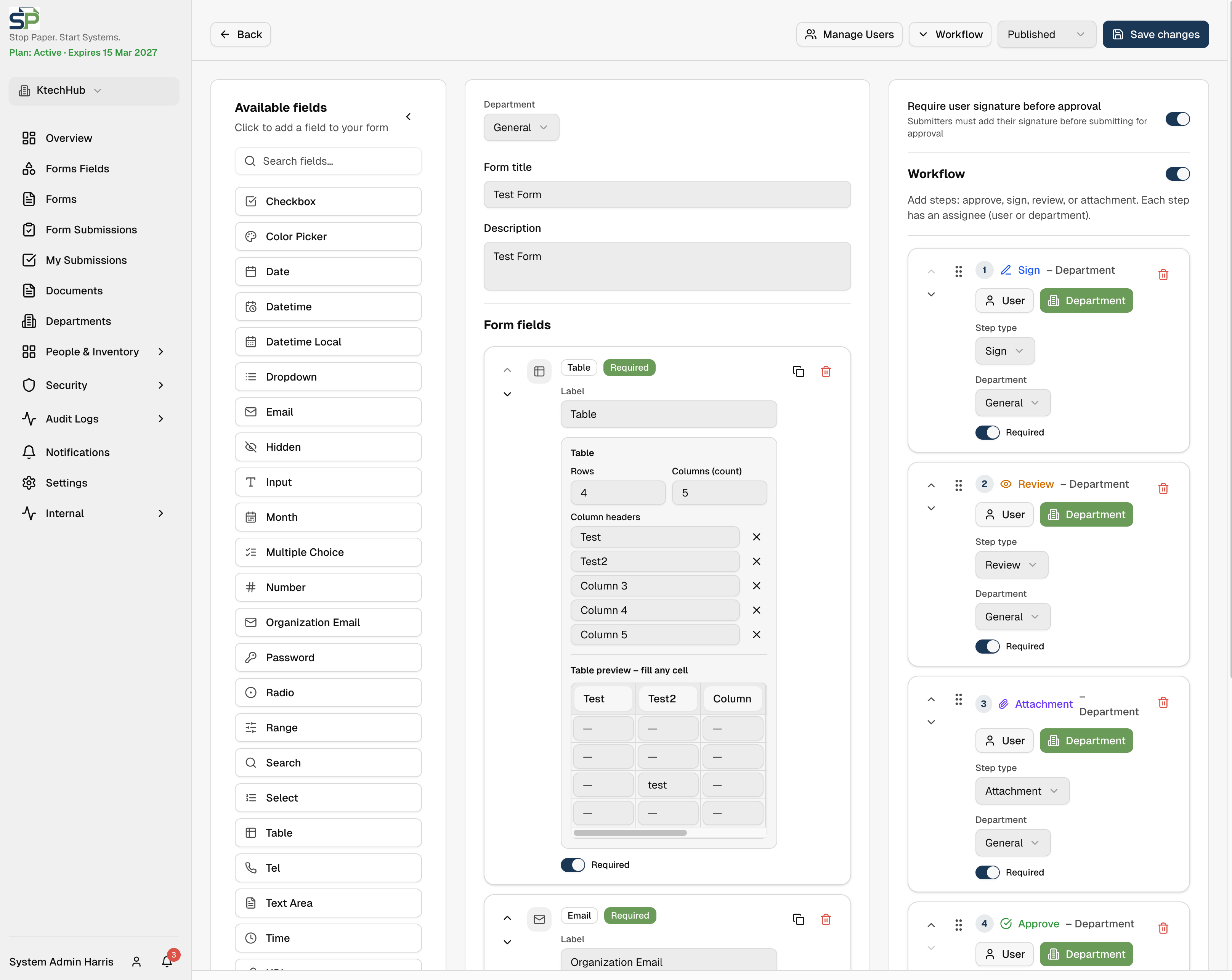 StopPaper dashboard — compliance overview and forms